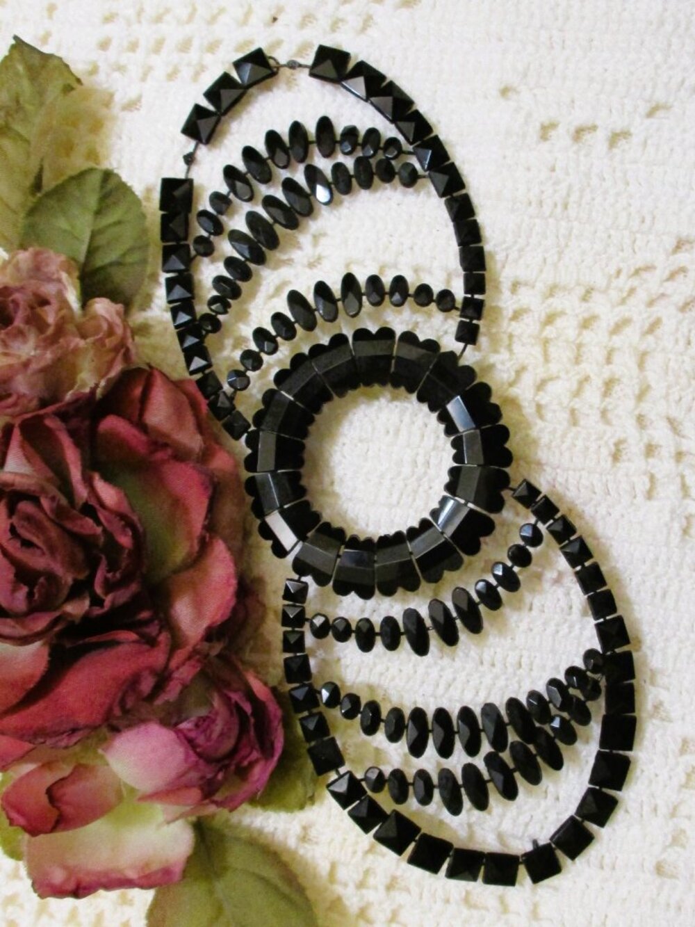 VICTORIAN French Jet Embellishment ~ Large ANTIQUE Black Glass Wire Finding